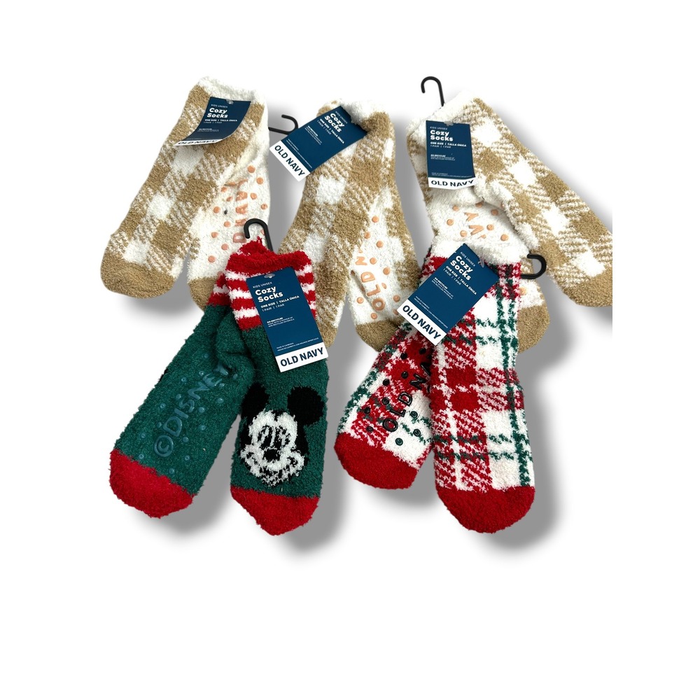 Old Navy Kids Cozy Socks Bundle 5 Pairs Disney Mickey Mouse Plaid Checkered NEW